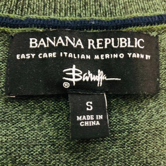 Banana Republic by Baruffa Sweater 100% Merino Italian Wool V-Neck Green Mens S - Picture 3 of 9